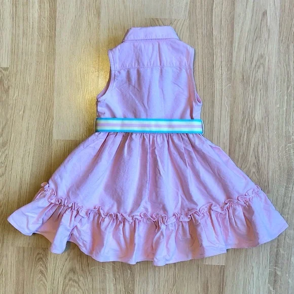 EUC Ralph Lauren Girl’s Collared Oxford Shirt Dress-Pink with Striped Belt - Picture 2 of 6